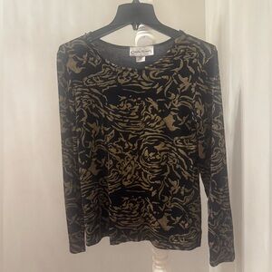 Claudia Richard Gold Metallic Abstract Long Sleeve Top Small